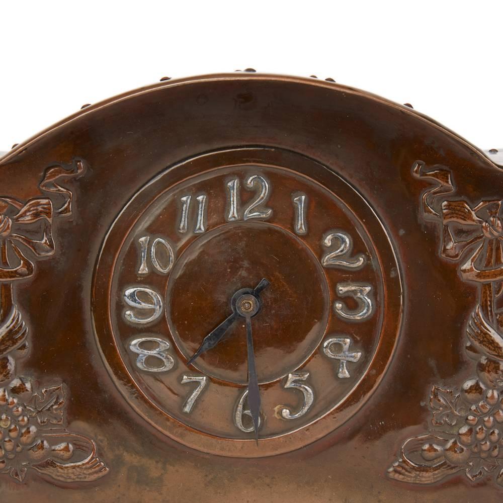 Arts & Crafts Copper Mantel Clock, circa 1900 For Sale 1
