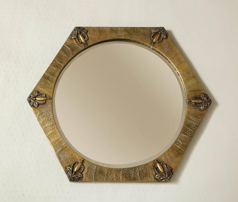Hexagonal Arts And Crafts Copper Mirror At 1stdibs Hammered Hexagonal Arts Crafts Copper Mirror For
