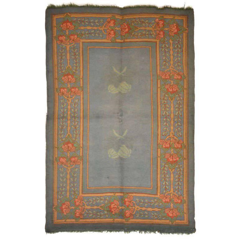 Arts & Crafts Donegal Light Blue Wool Rug Attributed to Gavin Morton, circa 1910 For Sale