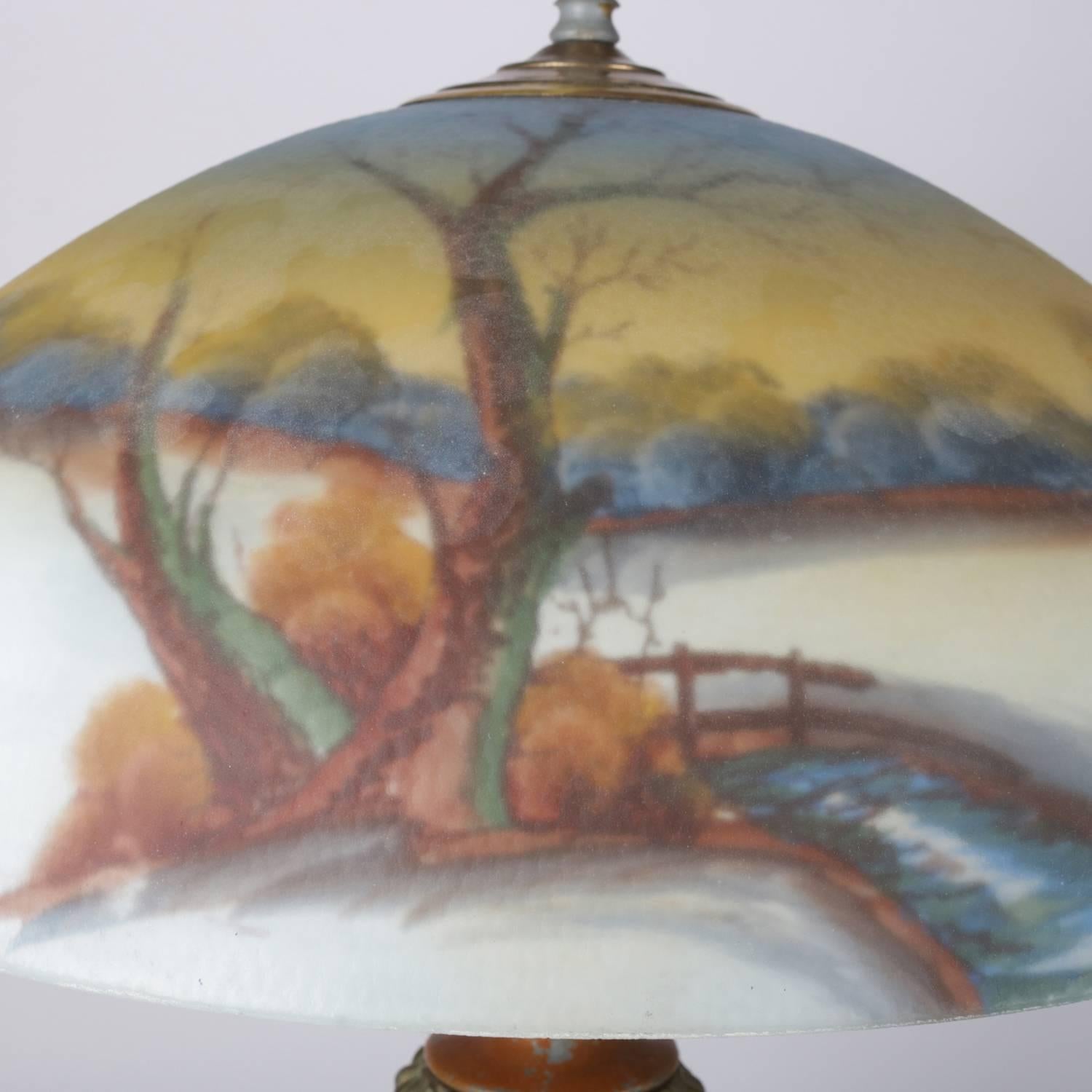 Arts and Crafts Arts & Crafts Pittsburgh School Gilt and Coppered Reverse Painted Table Lamp