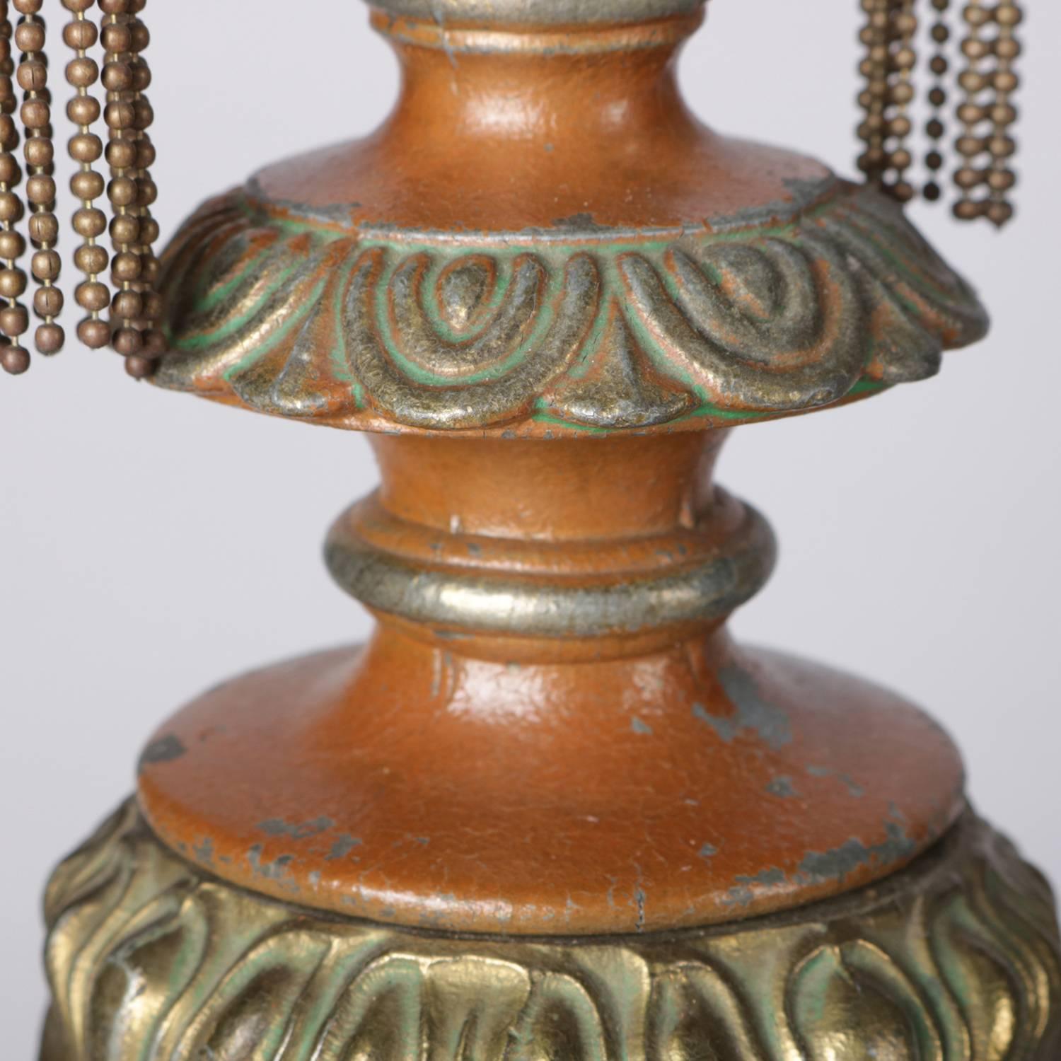 20th Century Arts & Crafts Pittsburgh School Gilt and Coppered Reverse Painted Table Lamp