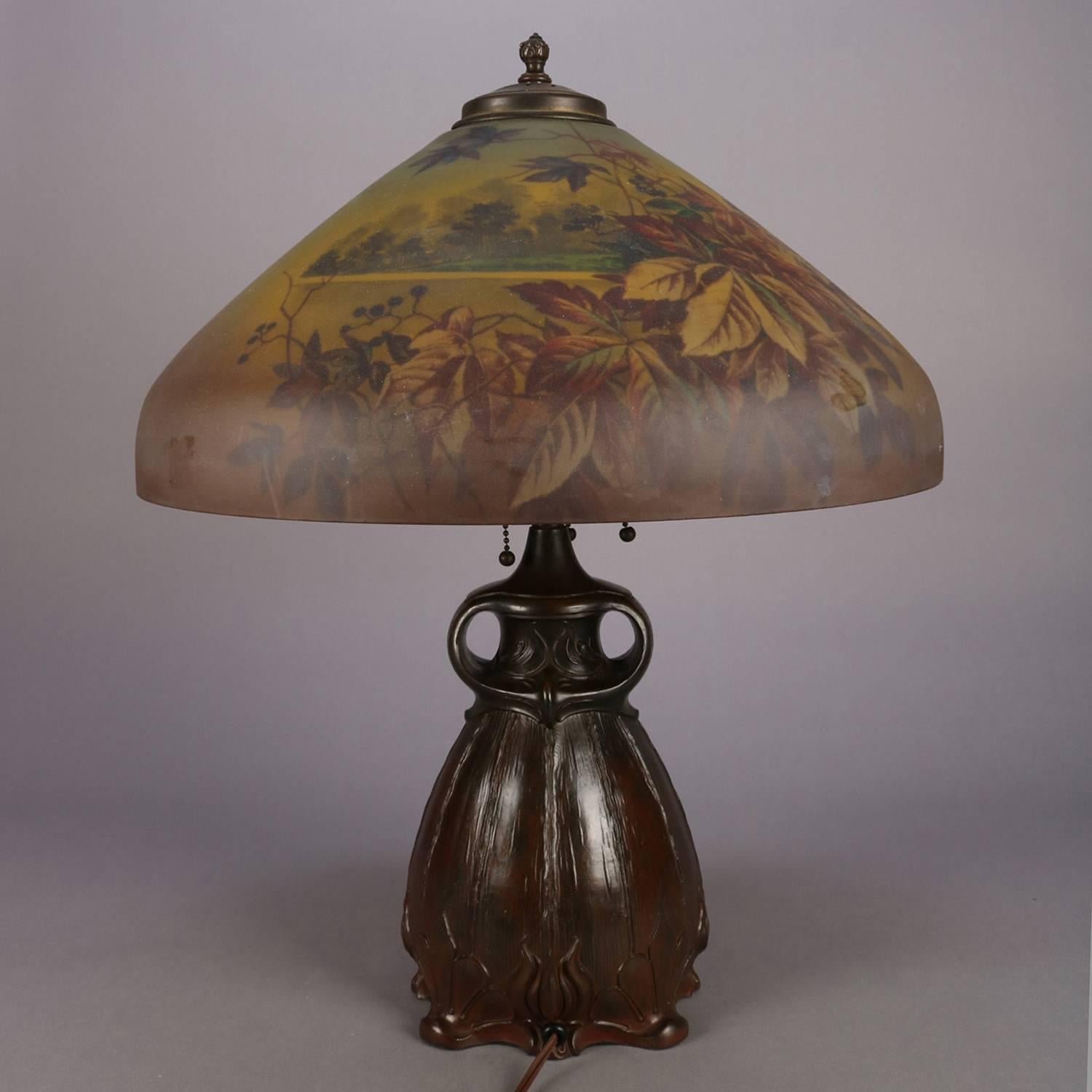 Arts & Crafts Table Handel Lamp with Pittsburgh School Reverse Painted Shade 4