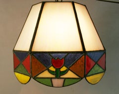 Arts and Craft Brass and Stained Glass Pendant