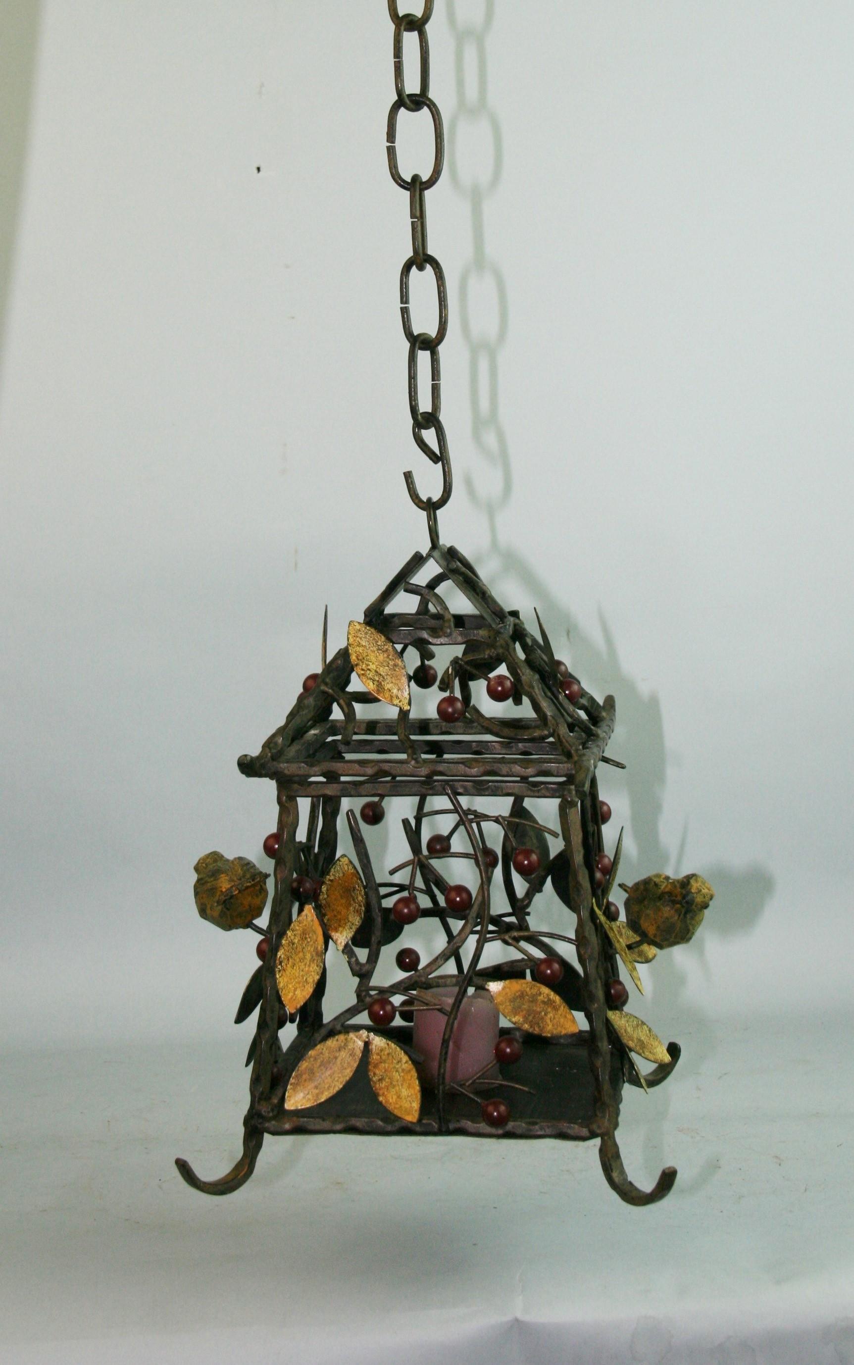 Arts and Craft  Lantern with Birds, Leaves and Berries For Sale 6
