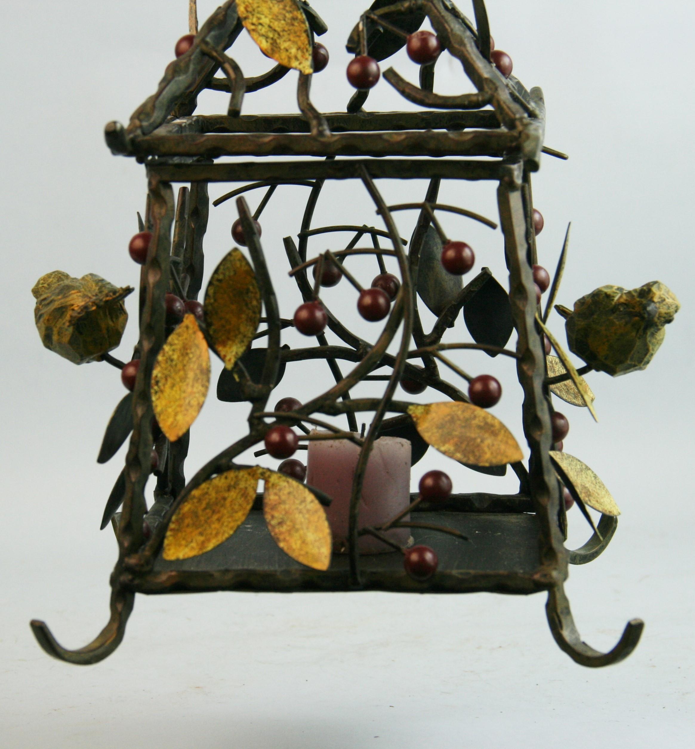 Arts and Craft  Lantern with Birds, Leaves and Berries For Sale 7
