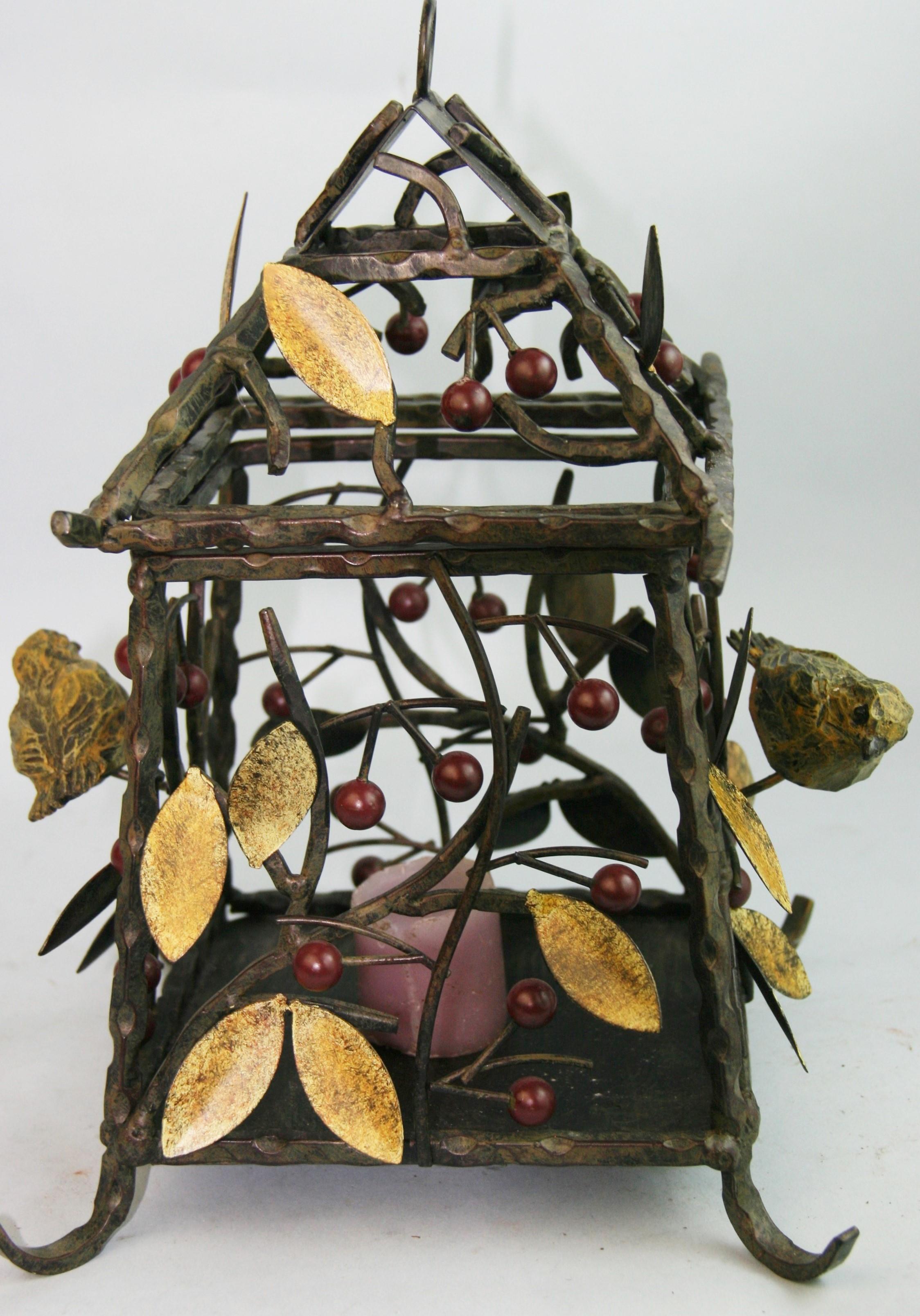 Mid-20th Century Arts and Craft  Lantern with Birds, Leaves and Berries For Sale