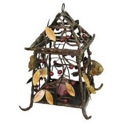 Arts and Craft Garden Candle Lantern with Birds, Leaves and Berries