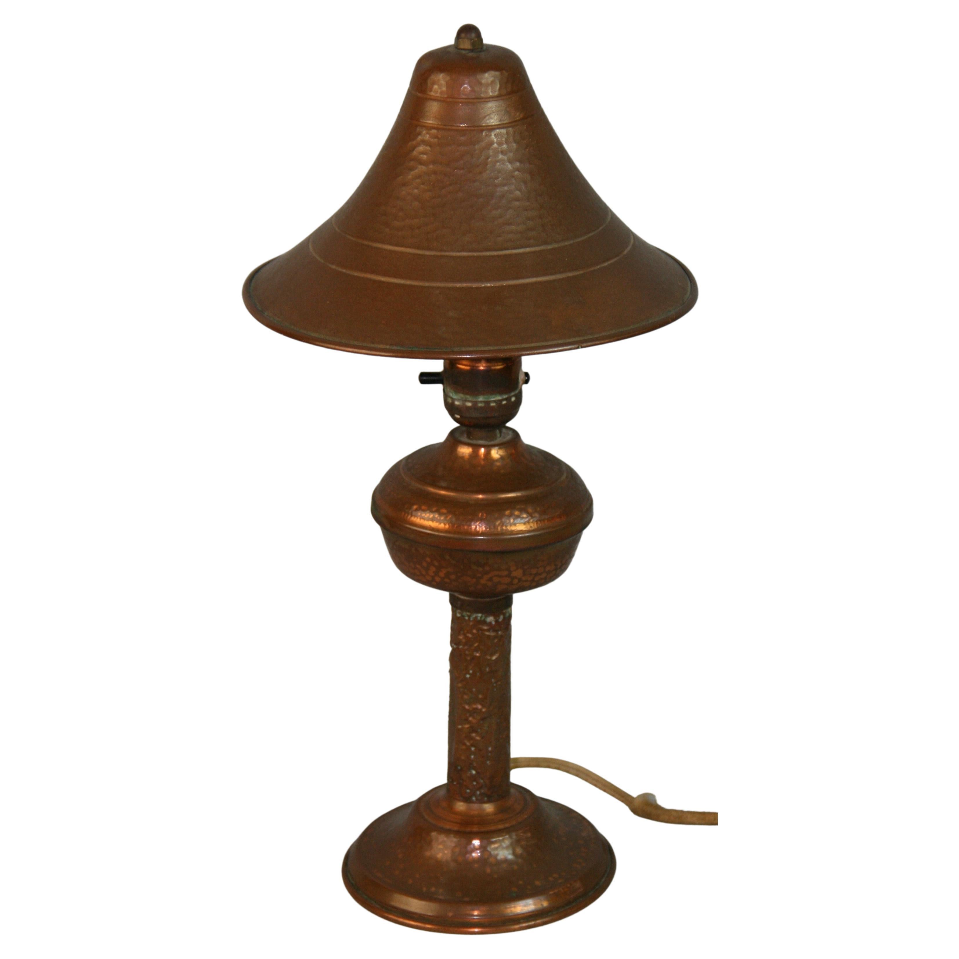 Arts and Craft Hand Hammered Copper Table Lamp For Sale