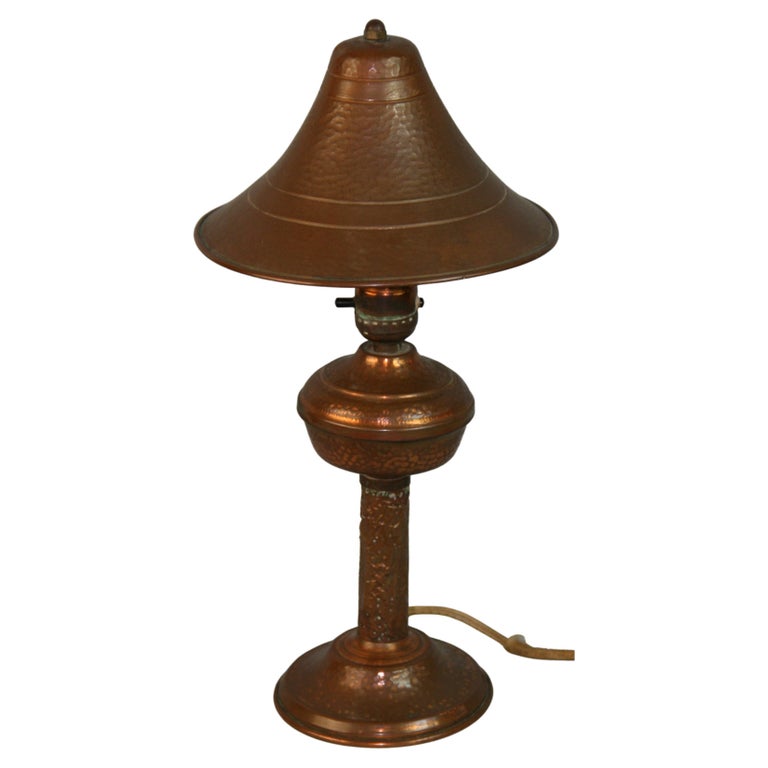 Arts and Craft Hand Hammered Copper Table Lamp For Sale at 1stDibs