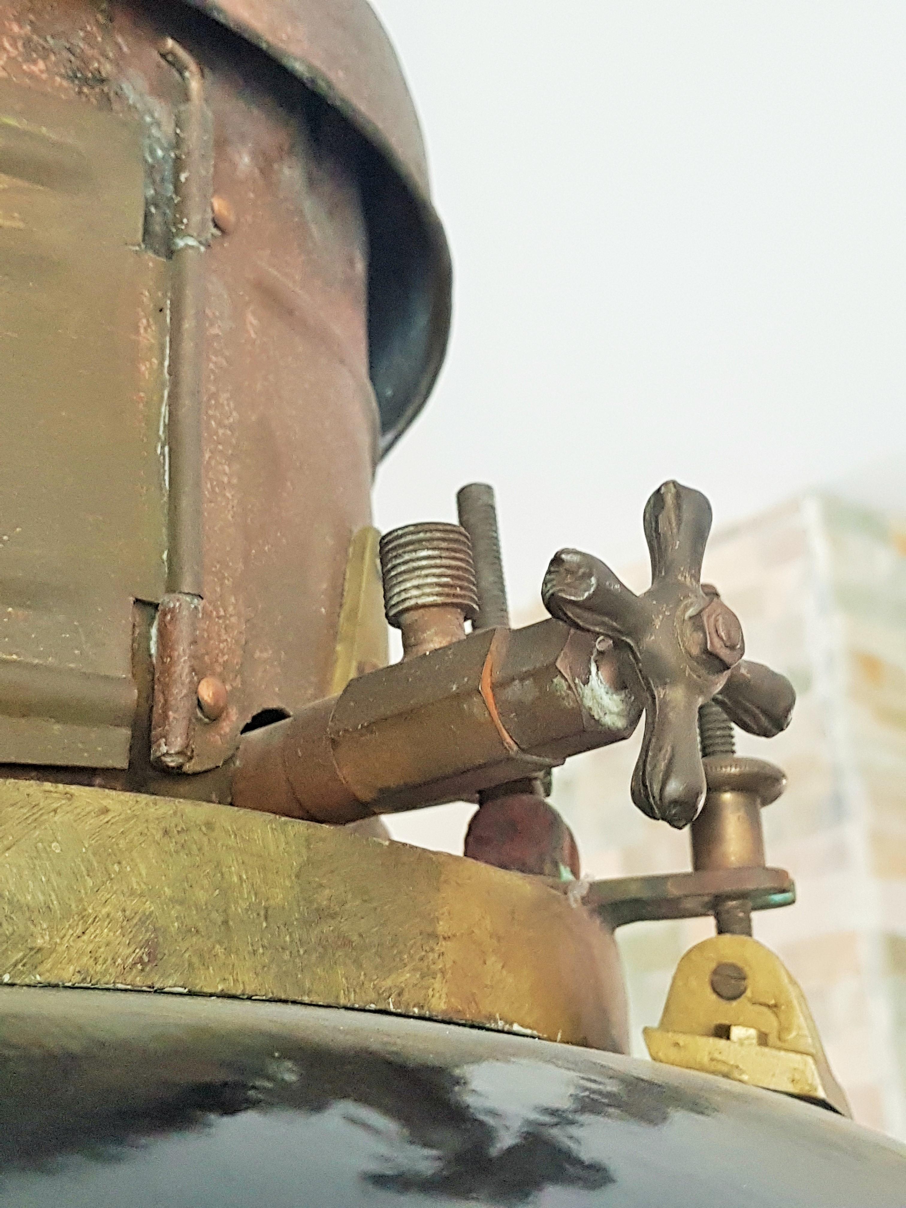 Arts and Craft Indutrial Steampunk-Schiffslampe aus Messing und Kupfer, England 1890 11