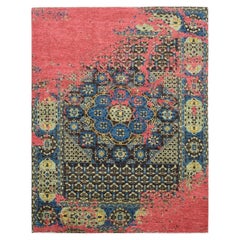 Artes y Oficios Frambuesa Rojo Teal  Alfombra de lana con dibujo borrado 8'x10'4''