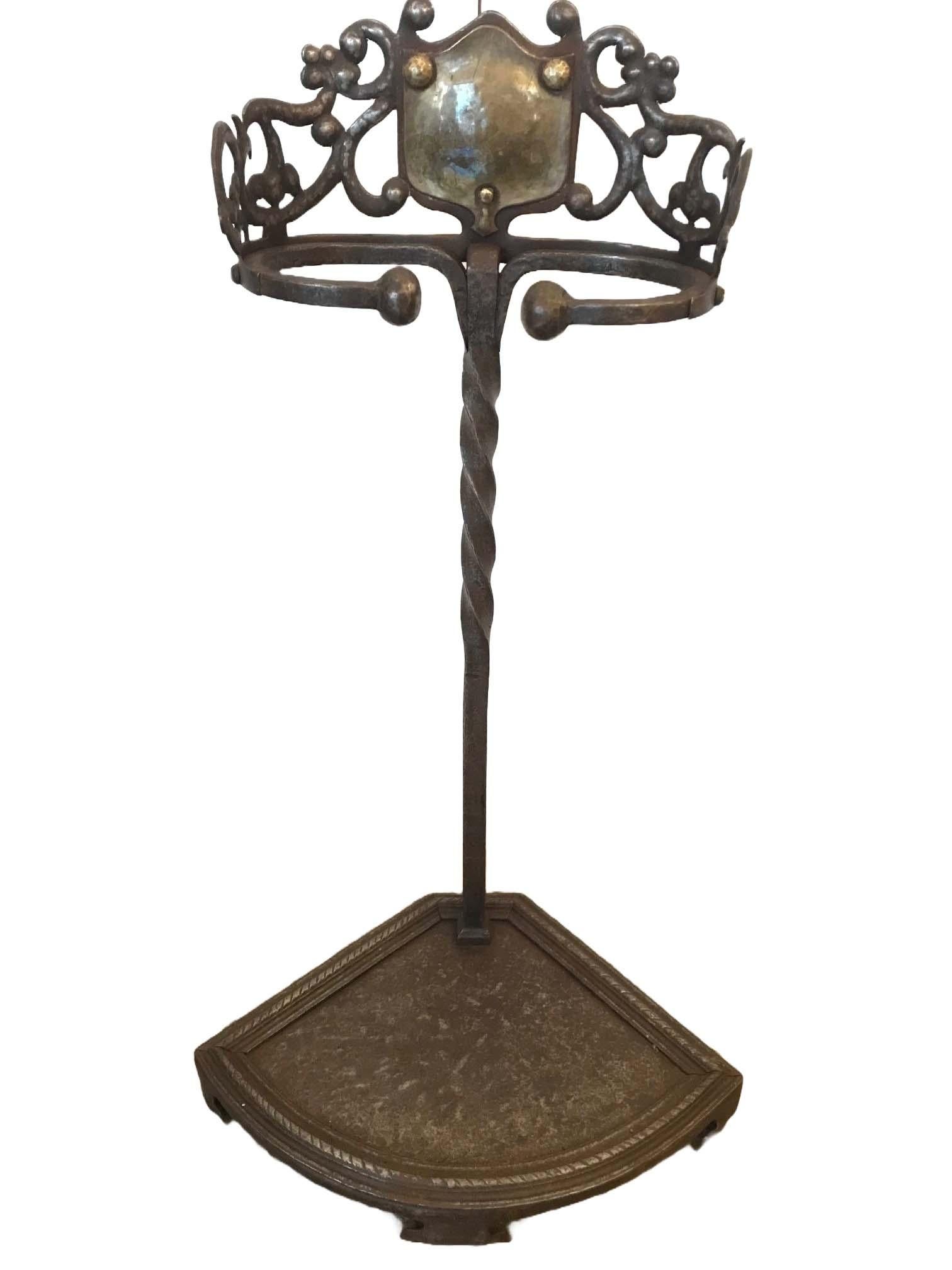 Arts and Craft Wrought Iron Fireplace Tools with Stand For Sale 4