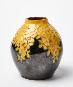 Arts and Craft Yellow Flower Vase in Irregular Shape by Hilma Persson Hjelm