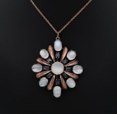 Arts & Crafts 16.00 Carat Natural Moonstone and Sapphire Large Pendant Brooch
