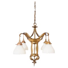 Antique Arts and Crafts 4 arm ceiling light in the manner of WAS Benson