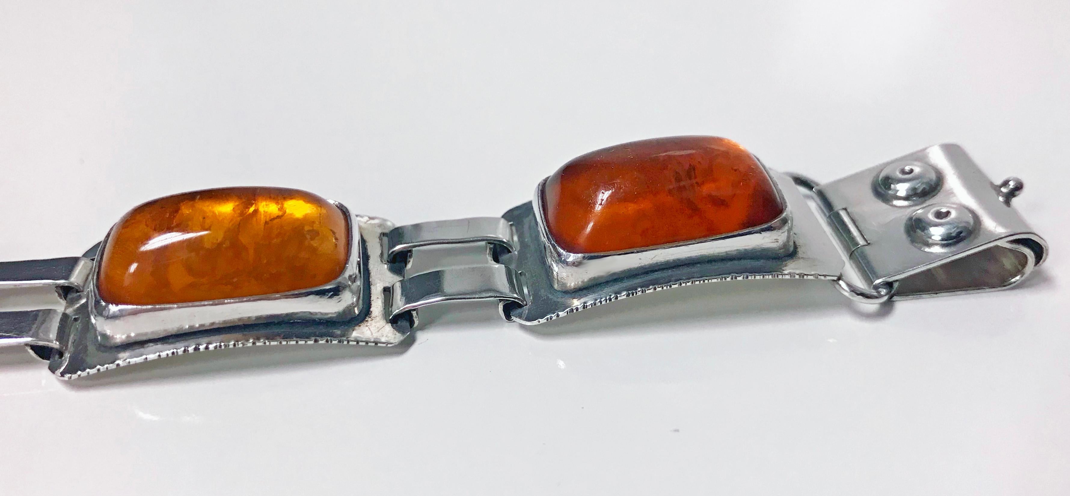 Arts and Crafts George Kramer Amber and Silver Bracelet, Germany C.1920. Georg Kramer was founded in 1771 and continued for four generations until 1932, thereafter continued by Walter Kramer. In 1890, the hallmark 