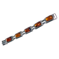 Antique Arts & Crafts Amber and Silver Bracelet George Kramer, Germany, circa 1920