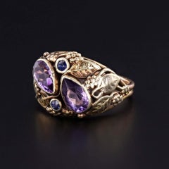 Arts and Crafts Amethyst and Sapphire Ring of 14k Gold