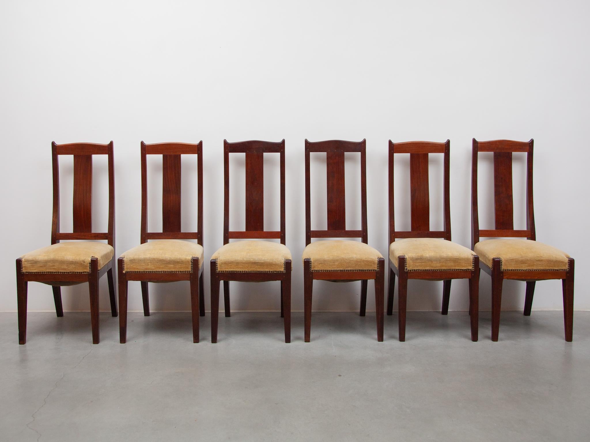 Arts and Crafts Amsterdamse School Set of Six Chairs by Jac. Van den Bosch, 1909 For Sale 7