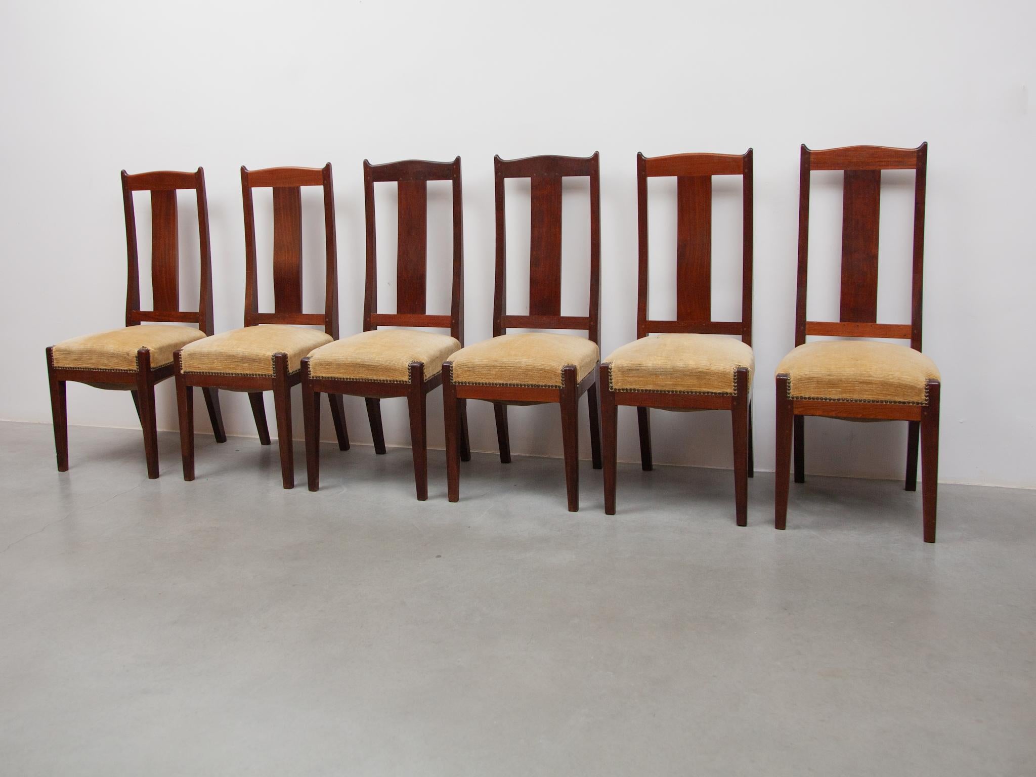 Arts and Crafts Amsterdamse School Set of Six Chairs by Jac. Van den Bosch, 1909 For Sale 8