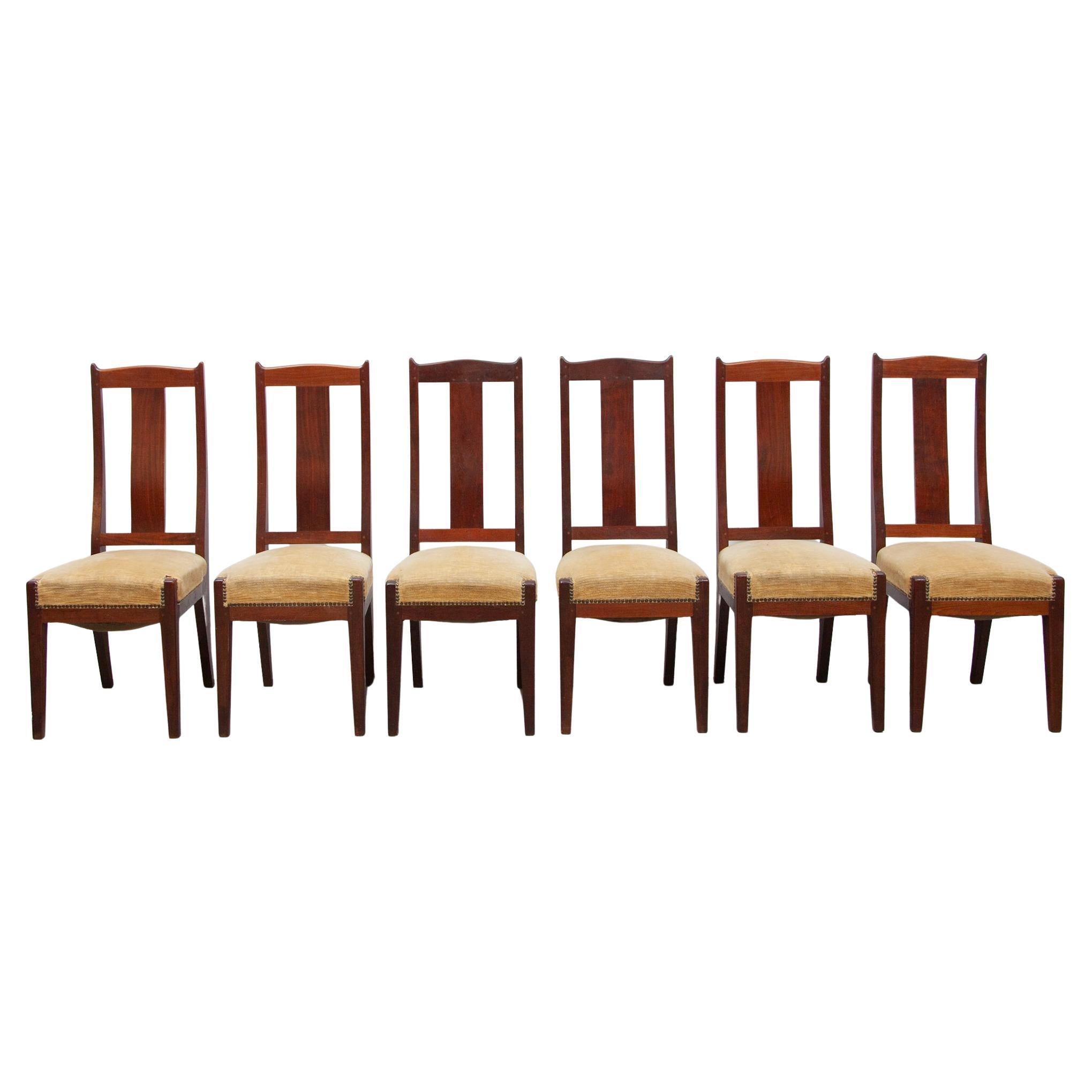 Set di sei sedie Arts and Crafts Amsterdamse School di Jac. Van den Bosch, 1909