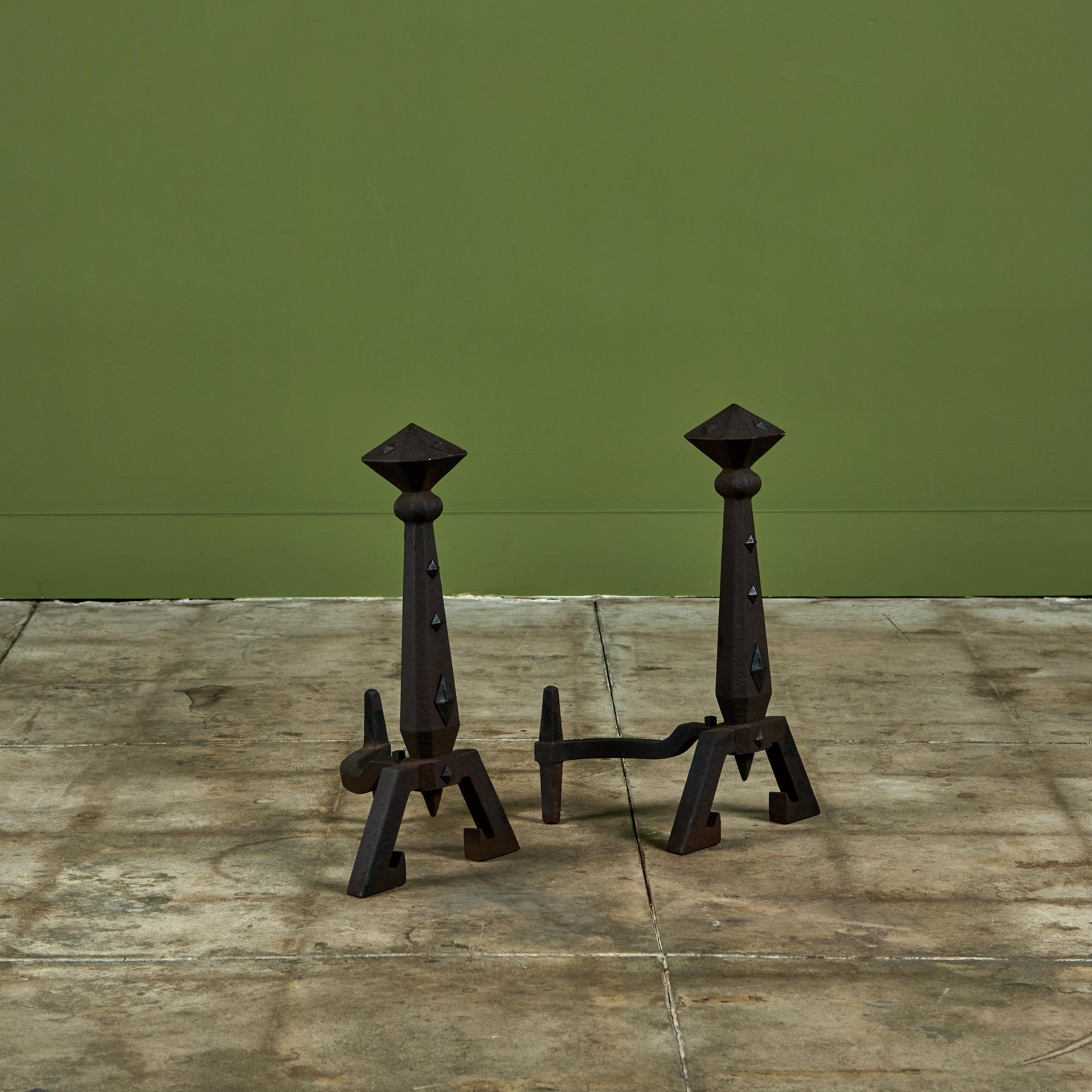 Cast Arts and Crafts Andirons for Bradley and Hubbard For Sale