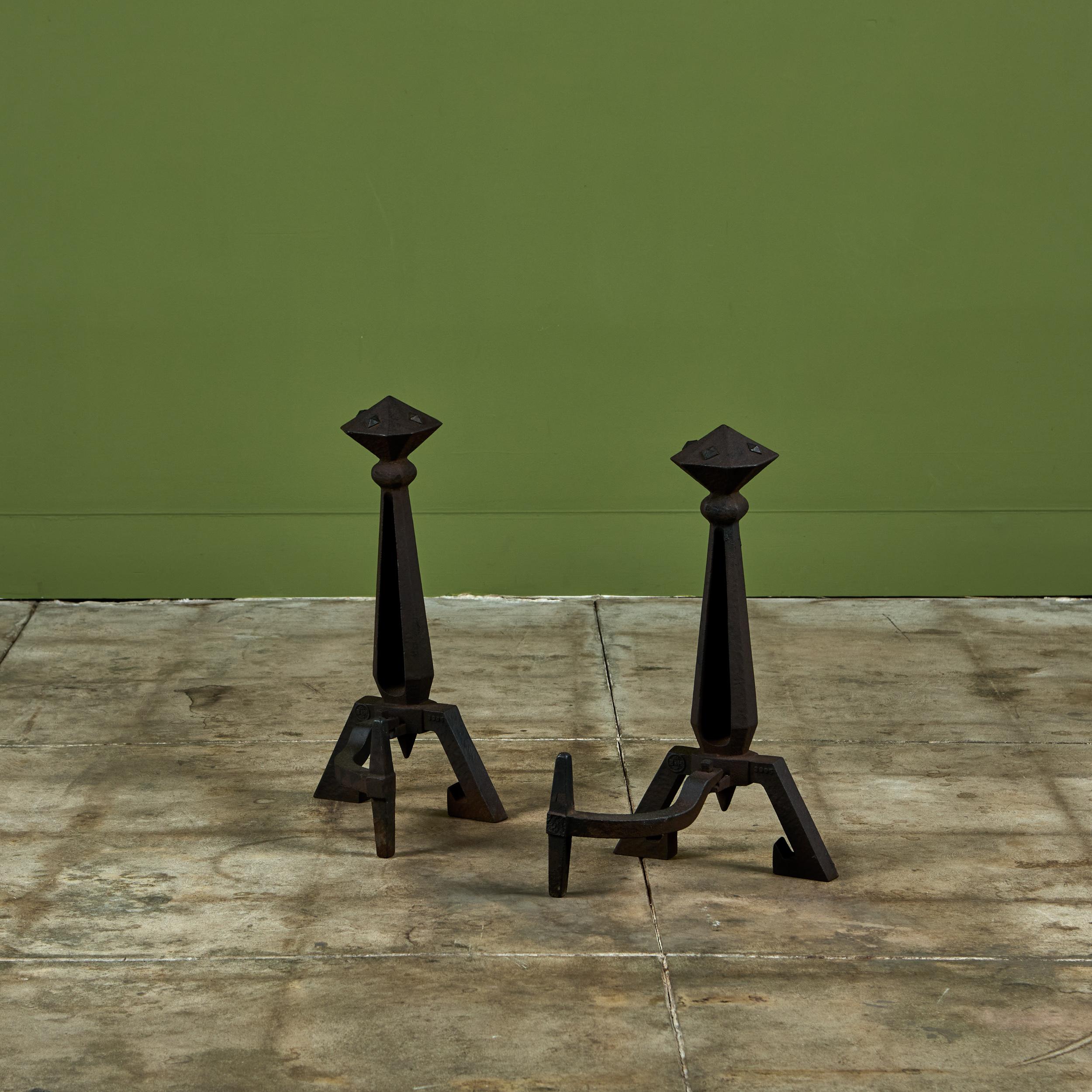 20th Century Arts and Crafts Andirons for Bradley and Hubbard For Sale