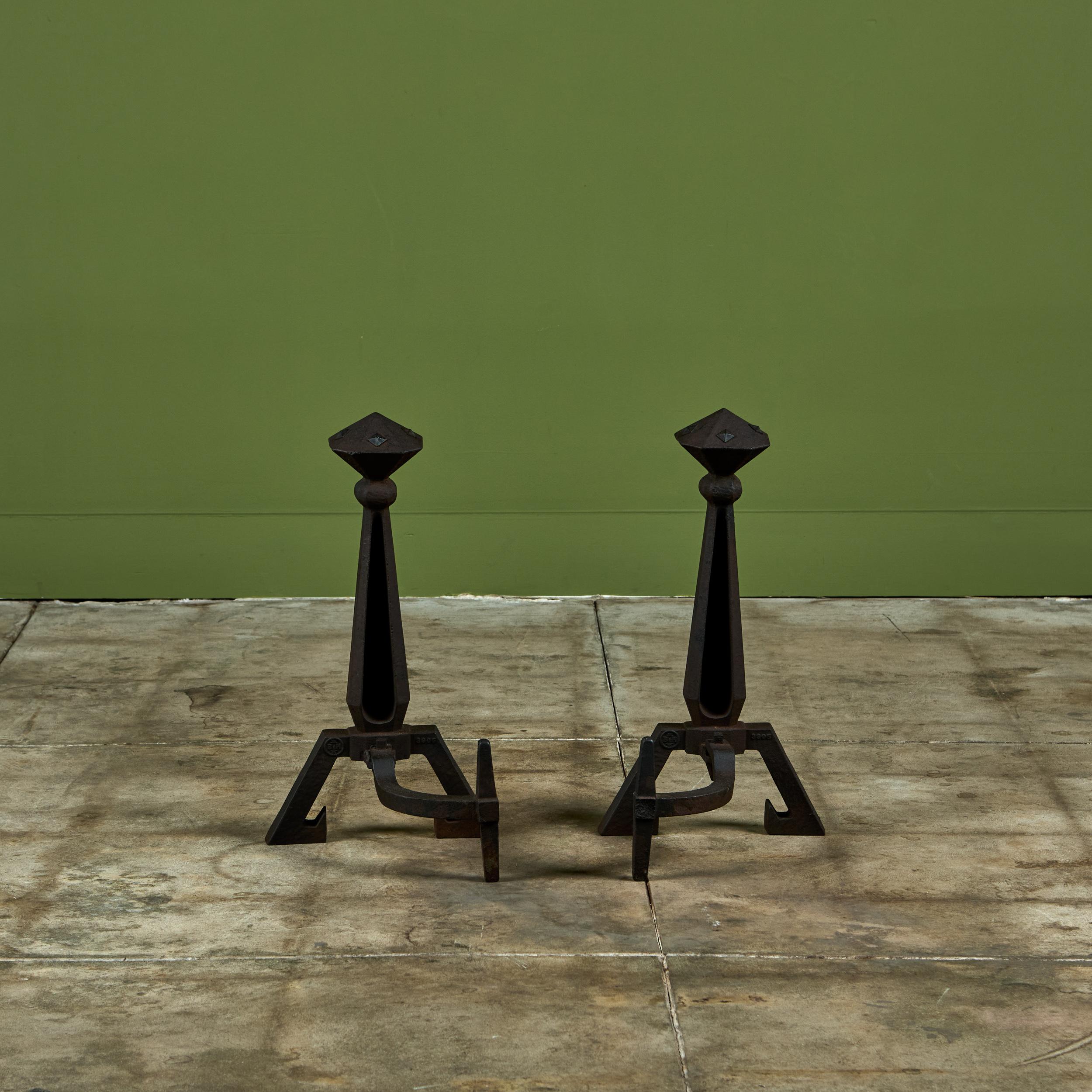 Iron Arts and Crafts Andirons for Bradley and Hubbard For Sale