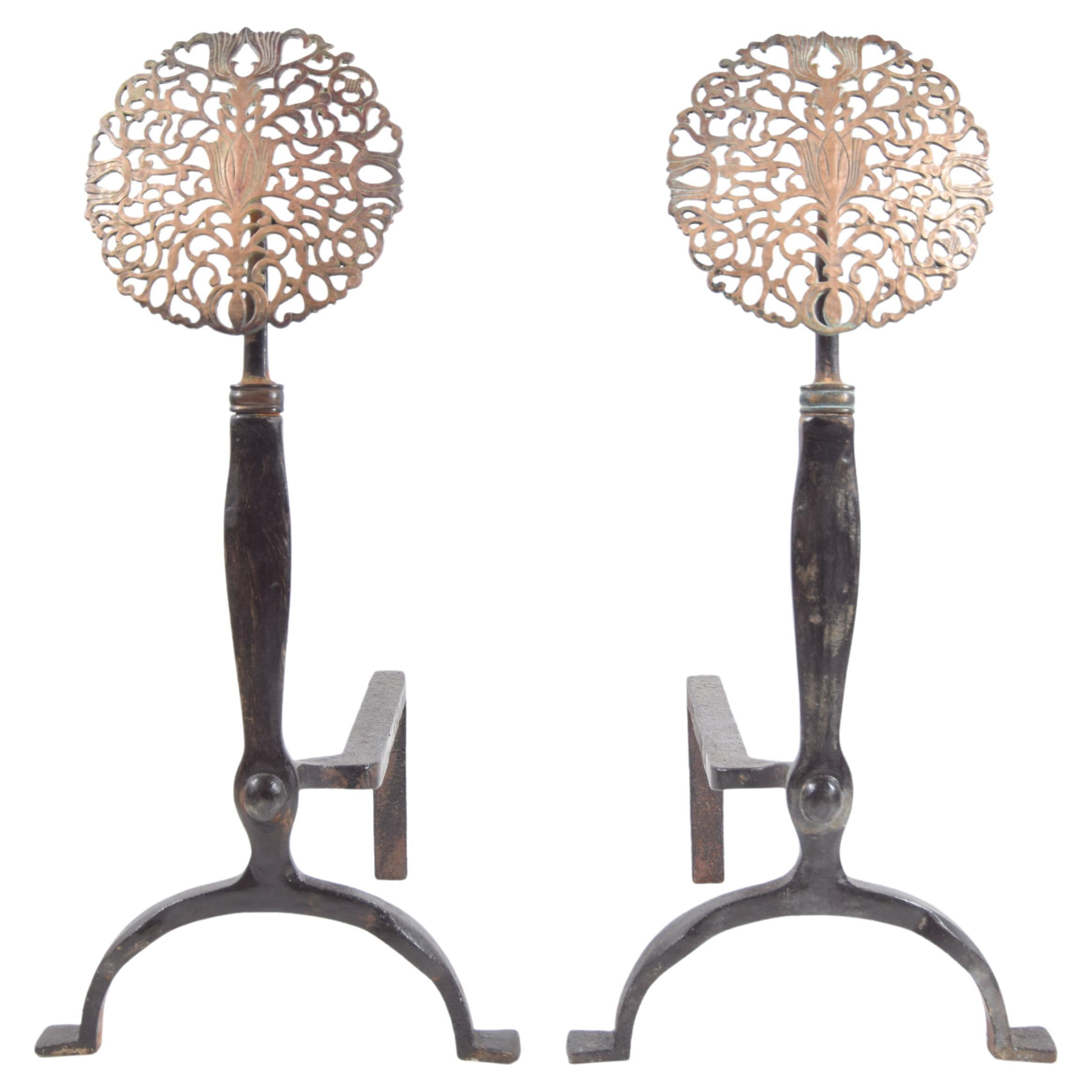 Arts and Crafts Andirons in the style of Ernest Gimson For Sale