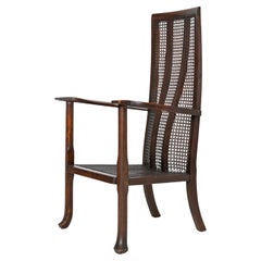 Arts And Crafts Antique Oak Cane Open Armchair - Berger Chair