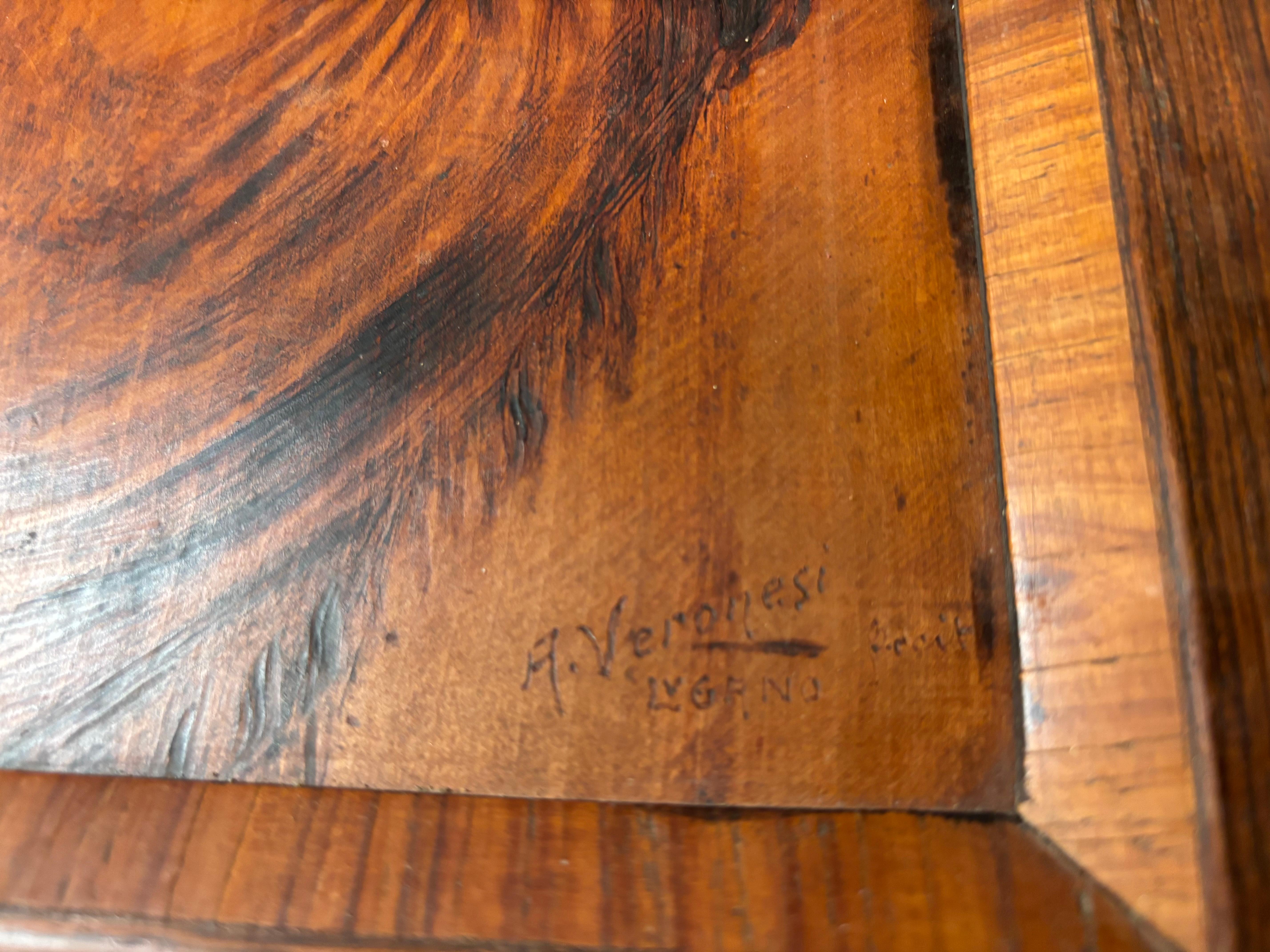 20th Century Arts And Crafts Antique Pyrography Mother And Child Portrait  Signed Veronesi For Sale