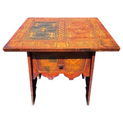 Arts And Crafts Antique Pyrography Old King Cole Signed Table, 1915