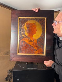 Arte Antiques Ritratto Pirografico Zodiac Figure Firmato