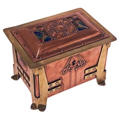 Arts and Crafts Art Nouveau Jugendstil Enamel, Copper and Brass Box, C.1900