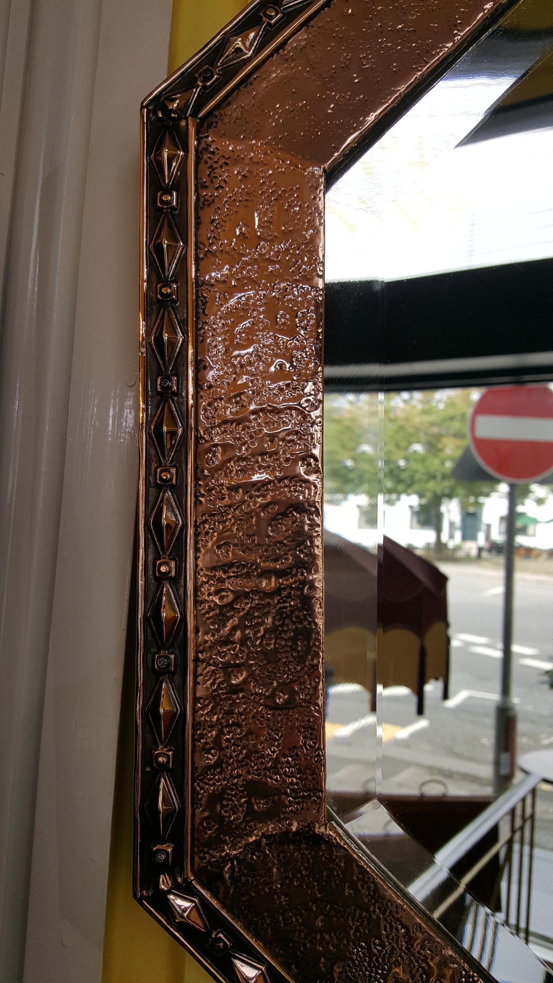 Arts & Crafts Beaten Copper and Brass Mirror In Good Condition In Altrincham, Cheshire