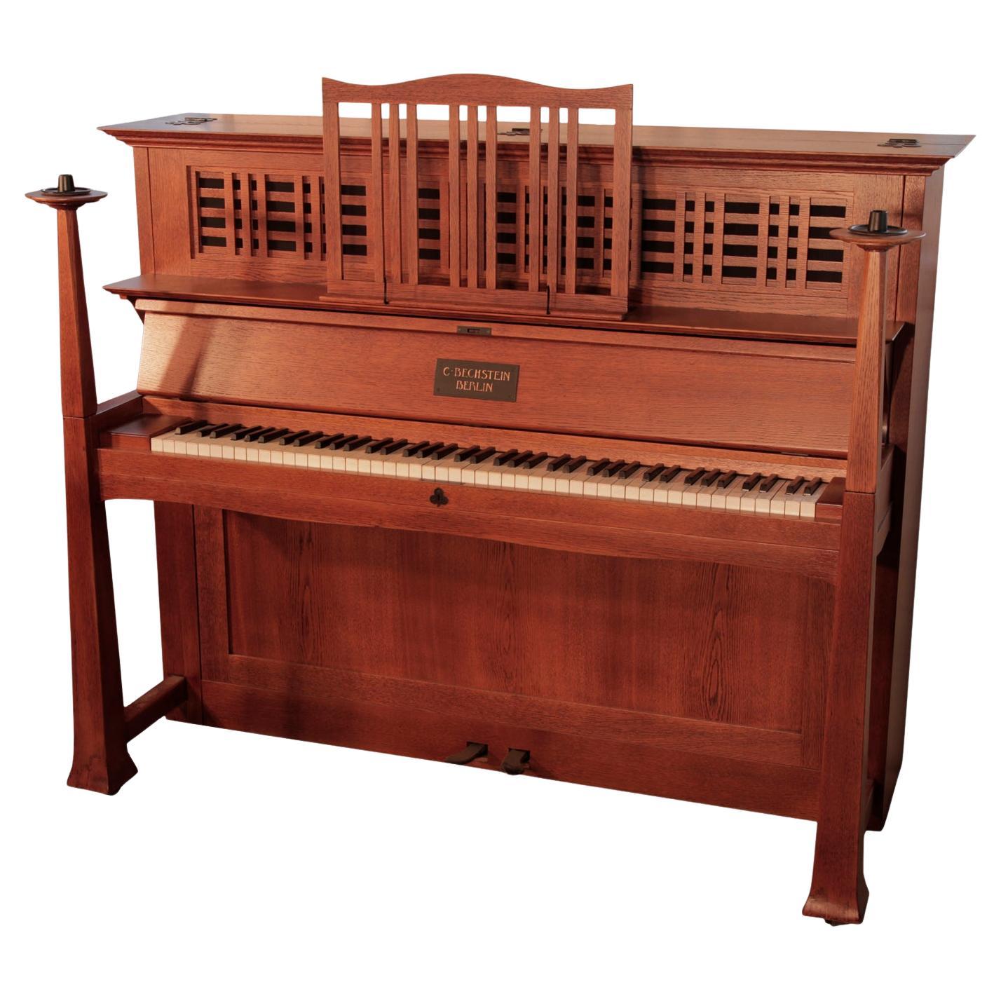 Arts and Crafts, Bechstein model 9 Upright Piano in Oak by Walter Cave For Sale