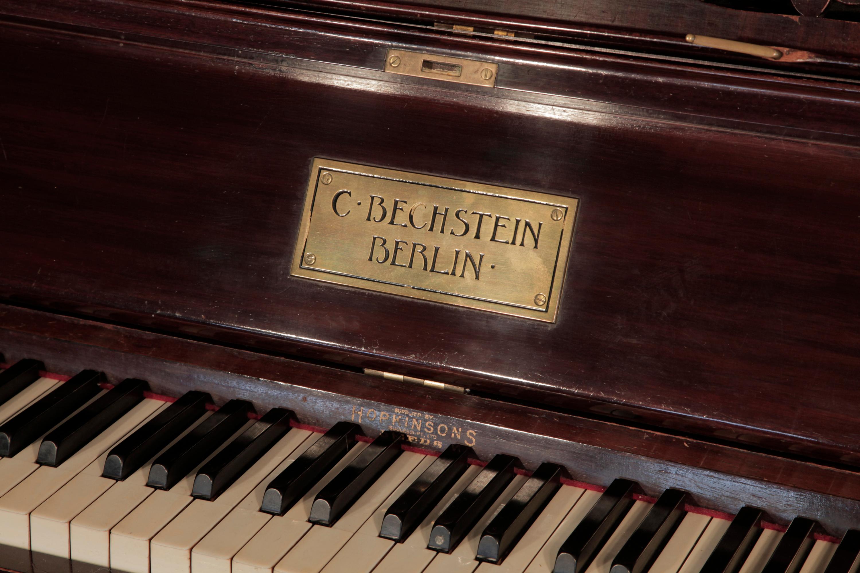 Arts and Crafts, Bechstein Upright Piano Rosewood Brass Hinges by Walter Cave In Fair Condition For Sale In Leeds, GB