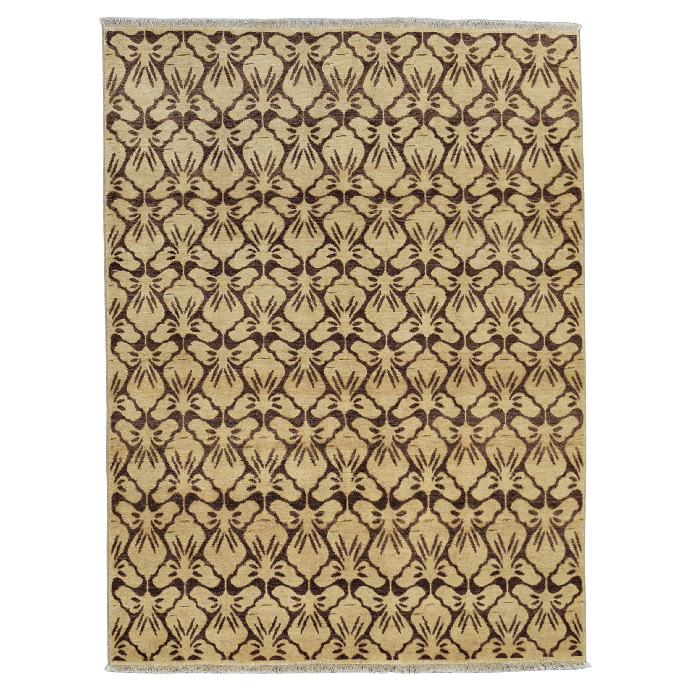 Arts and Crafts Beige Brown Wool Rug 6'x7'11'' (tapis de laine beige et marron)