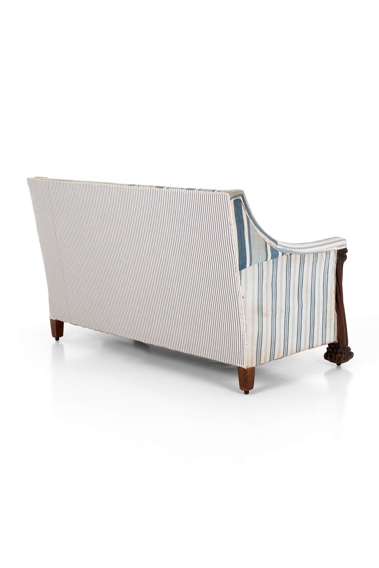 Arts and Crafts-Sofa mit blauen Streifen (Handgefertigt) im Angebot