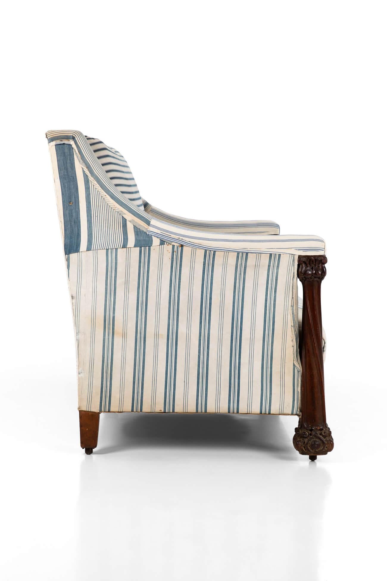 Arts and Crafts-Sofa mit blauen Streifen im Zustand „Gut“ im Angebot in Faversham, GB