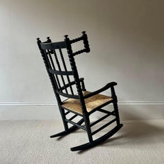 Arts and Crafts Bobbin Ebonized Small Rocking Chair attributed to Ernest Gimson