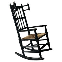 Arts and Crafts Bobbin Ebonized Small Rocking Chair attributed to Ernest Gimson