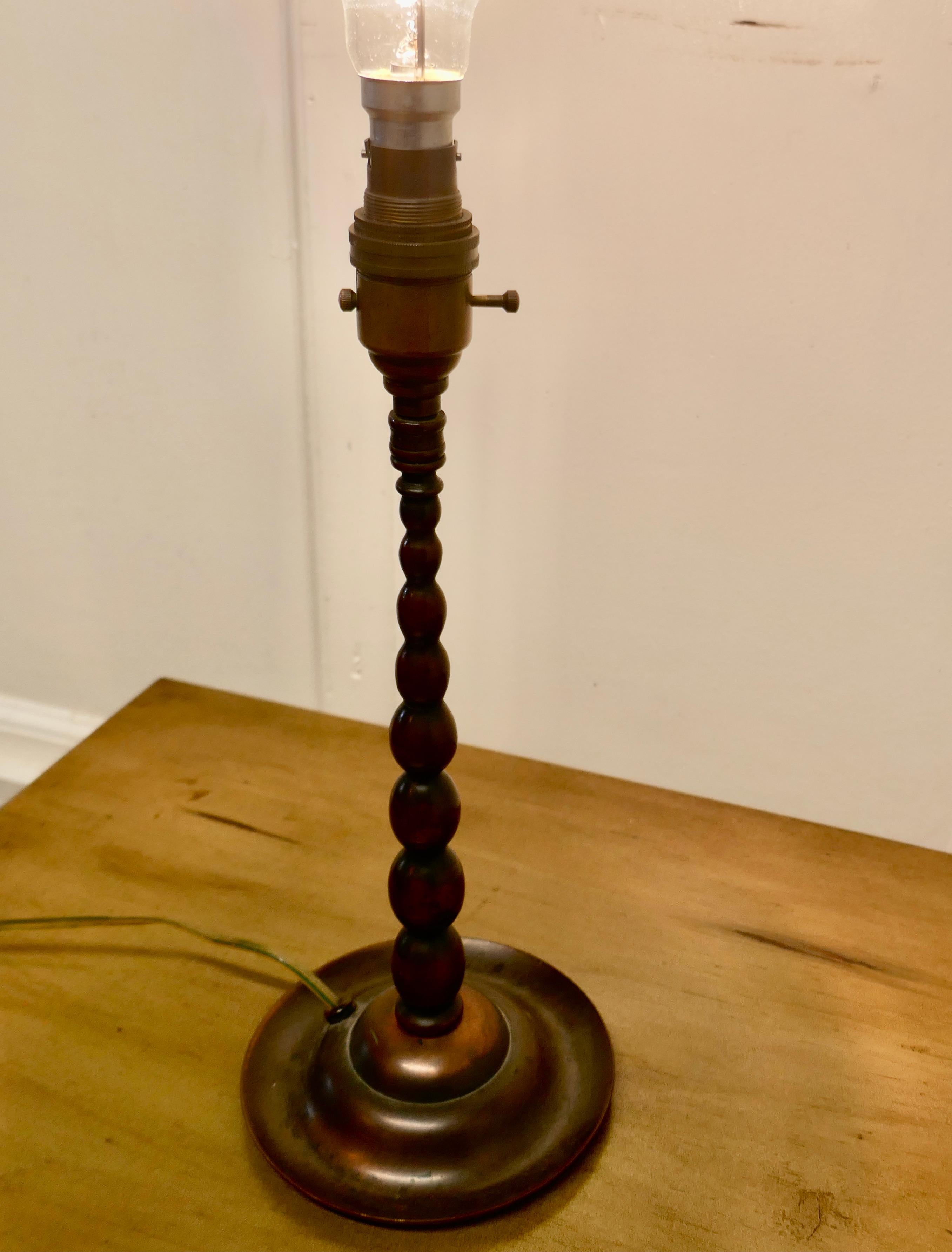 19th Century Arts and Crafts Bobbin Twist Column Copper Table Lamp 