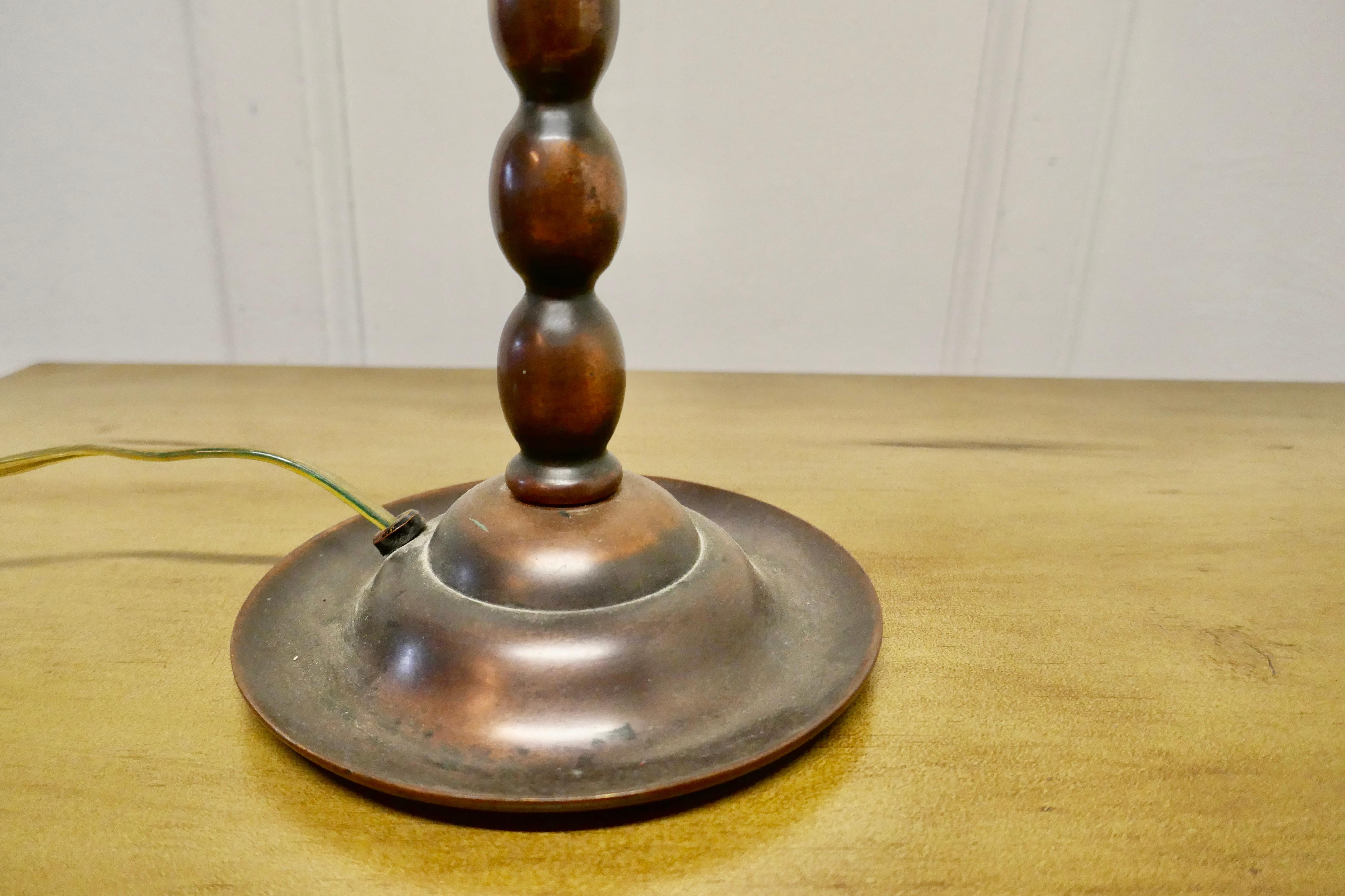 Arts and Crafts Bobbin Twist Column Copper Table Lamp  2