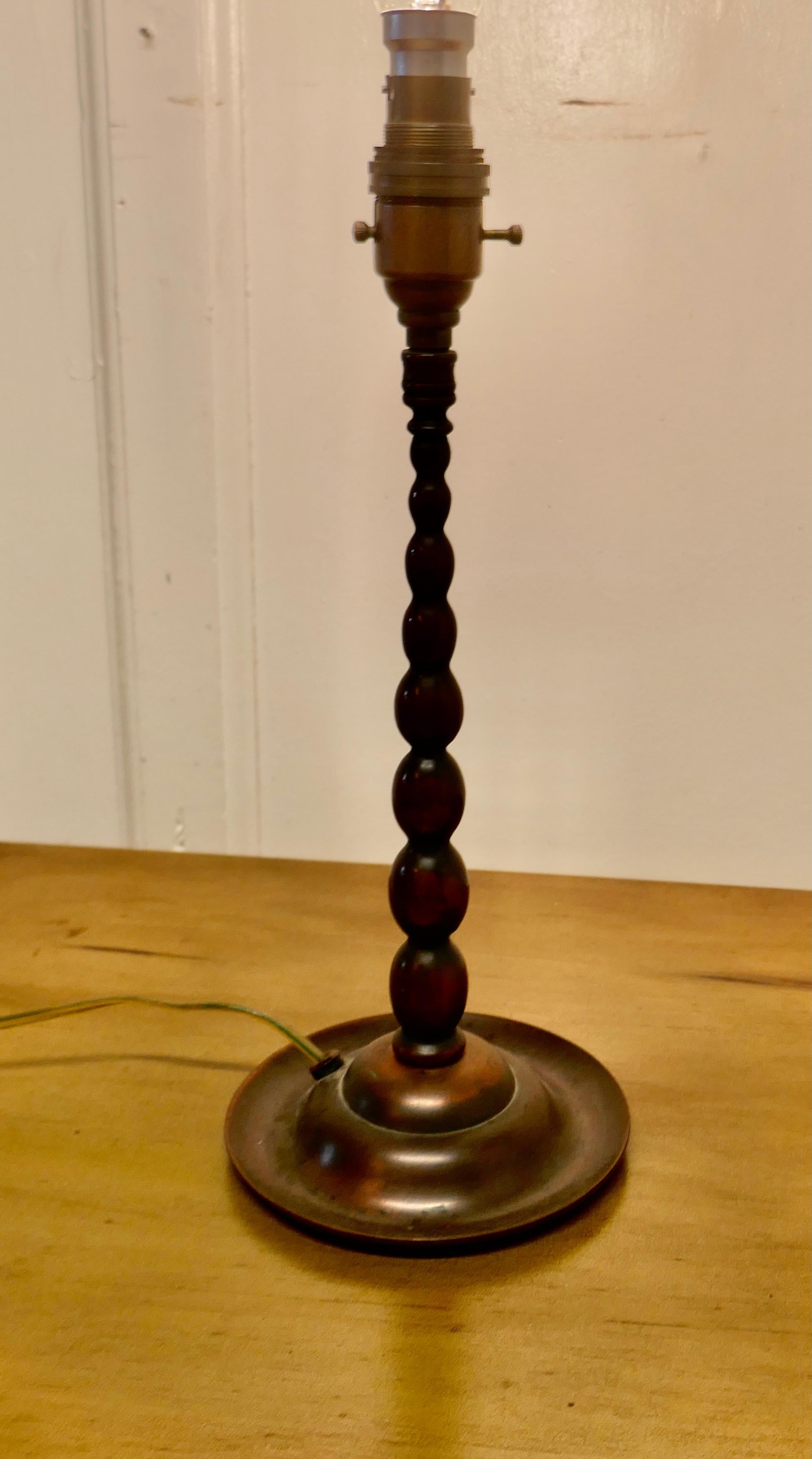 Arts and Crafts Bobbin Twist Column Copper Table Lamp  4