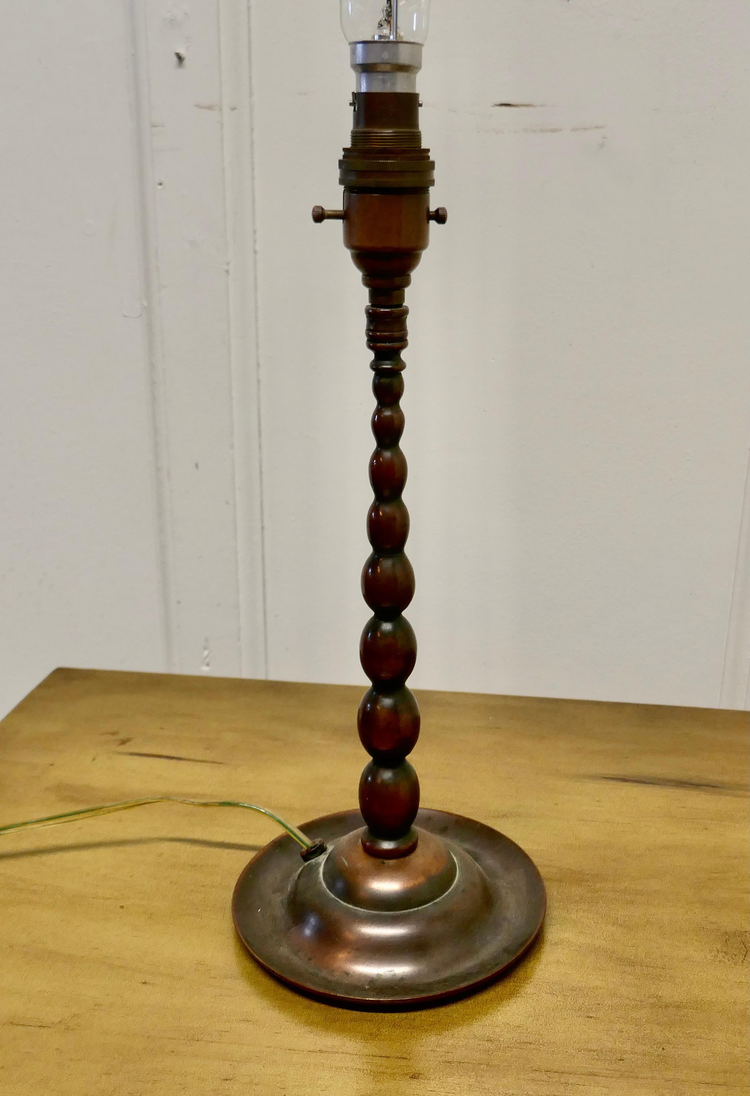 Arts and Crafts Bobbin Twist Column Copper Table Lamp  5
