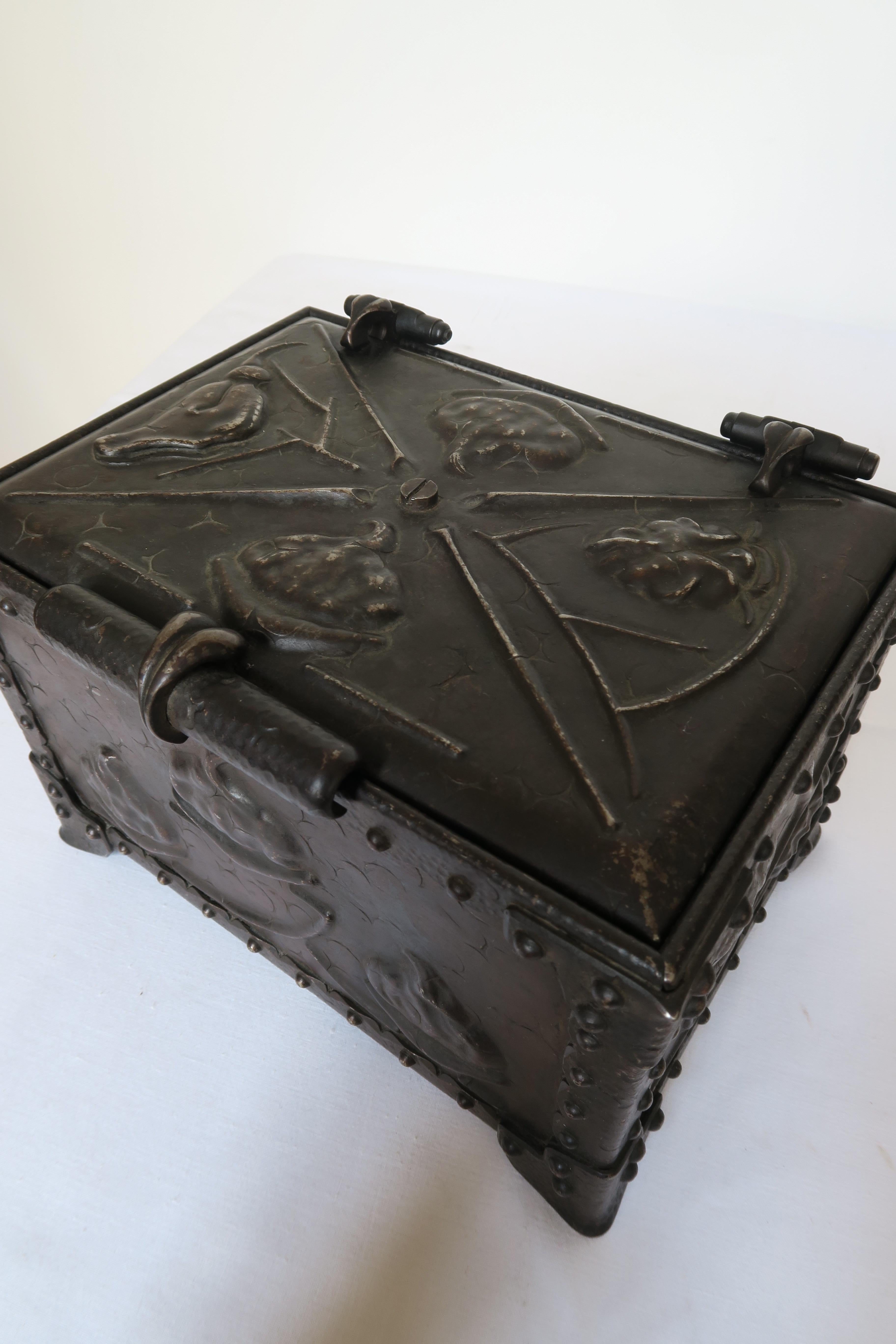 Hand-Crafted Arts and Crafts Box Iron Chest, circa 1920 For Sale