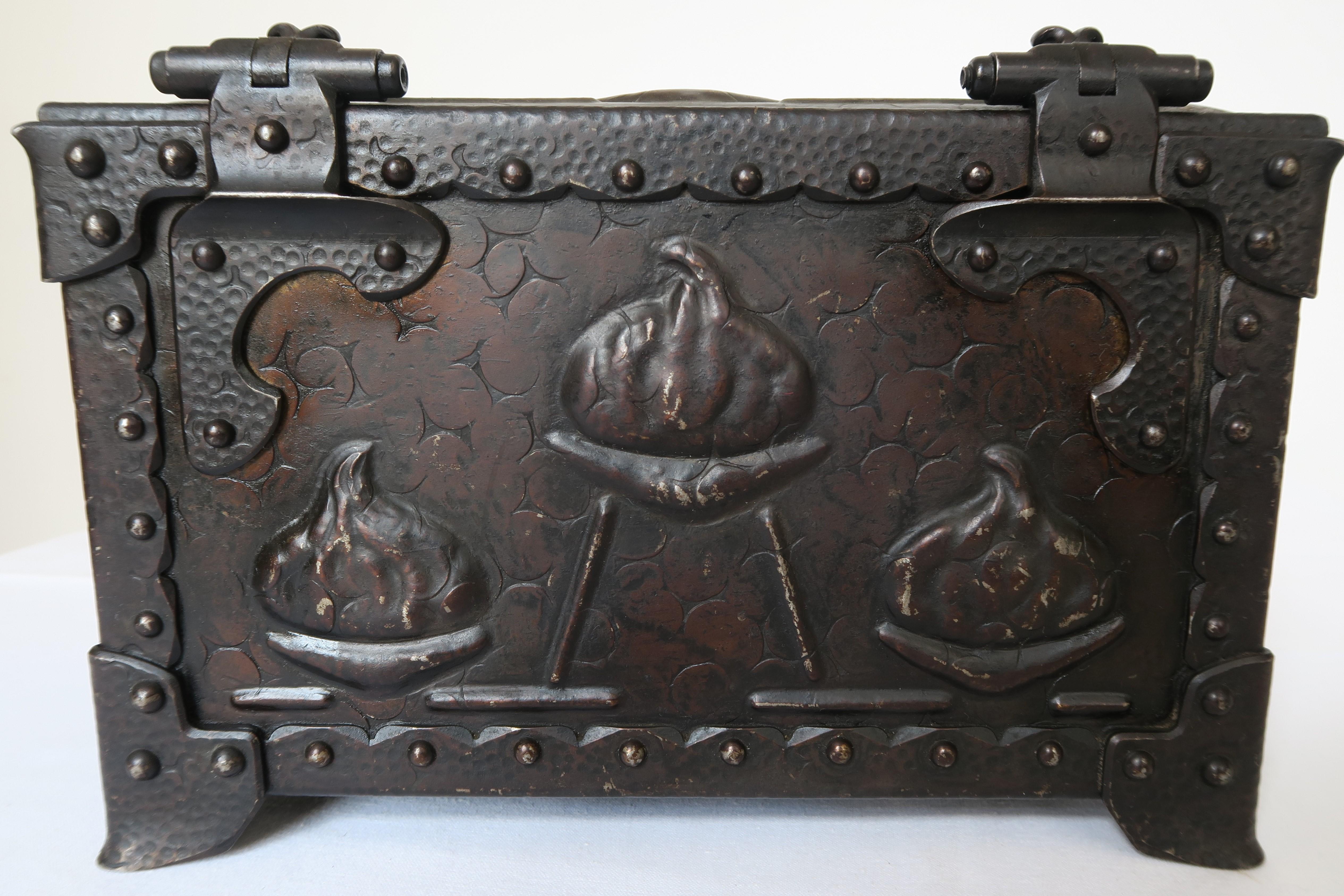 20th Century Arts and Crafts Box Iron Chest, circa 1920 For Sale