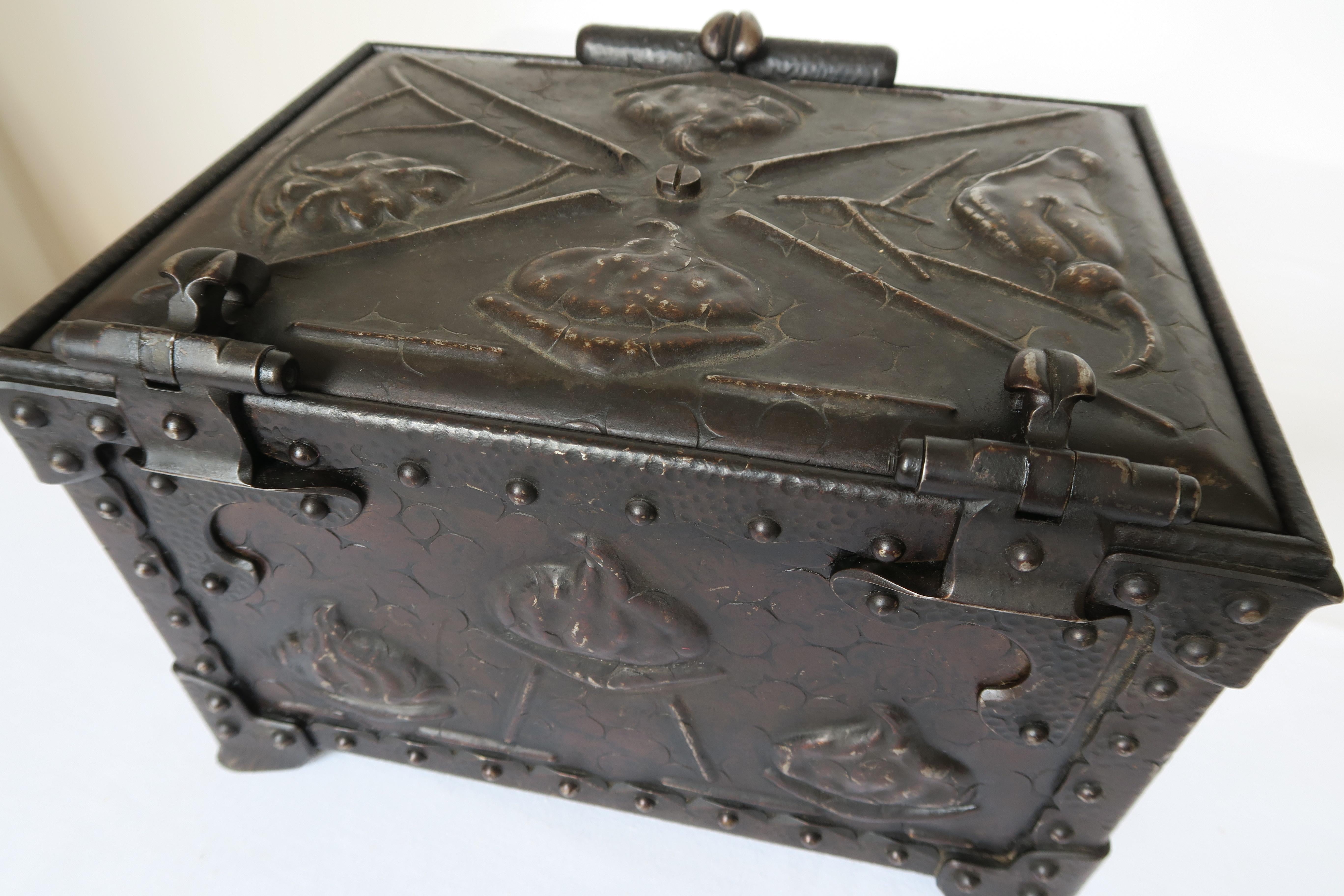 Arts and Crafts Box Iron Chest, circa 1920 For Sale 1