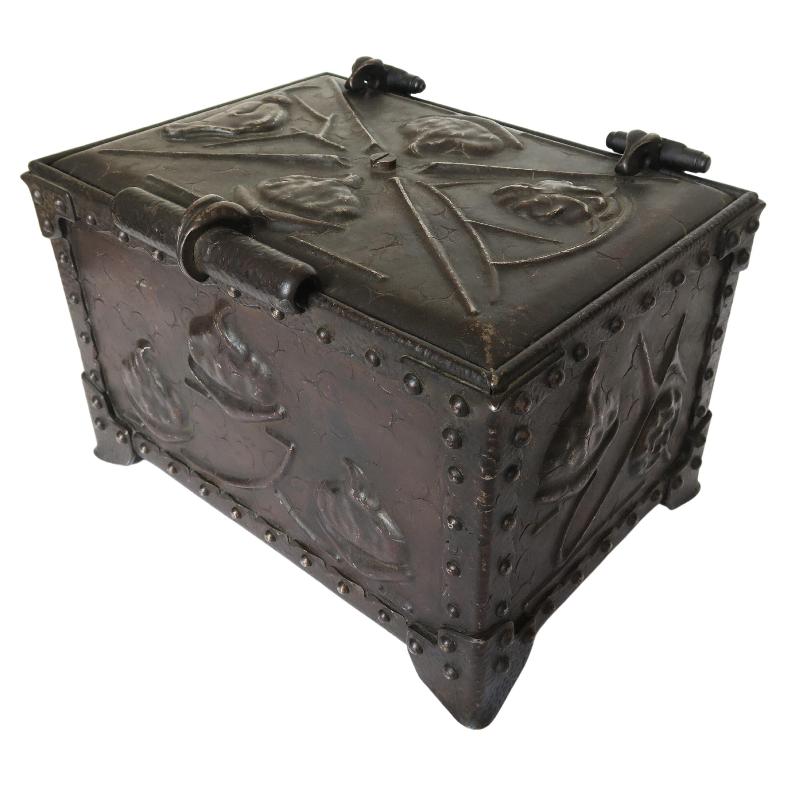 Arts and Crafts Box Iron Chest, circa 1920 For Sale